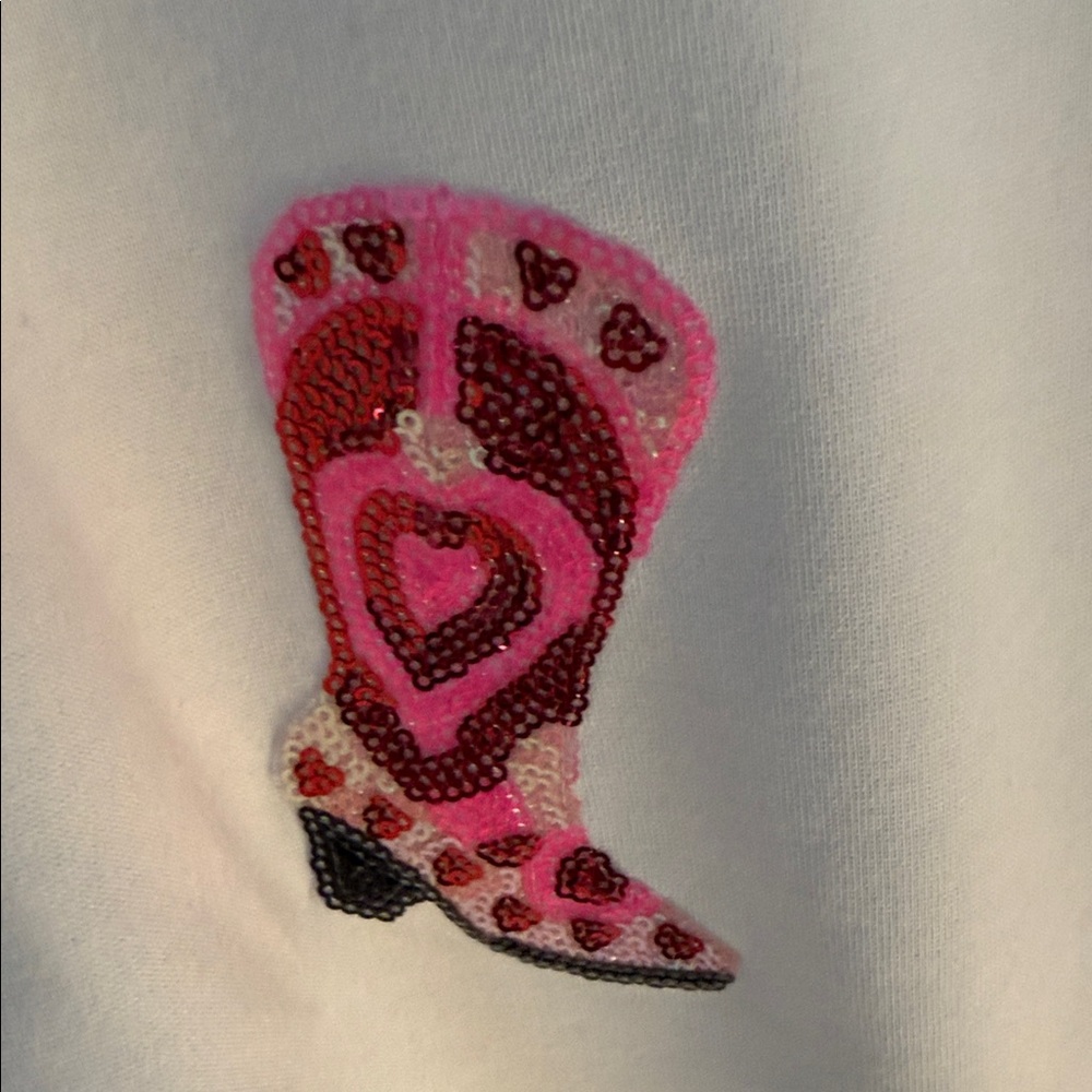 BiBi White Western Valentine Sequin Sweater with Pink Boot Design - Picture 6 of 12